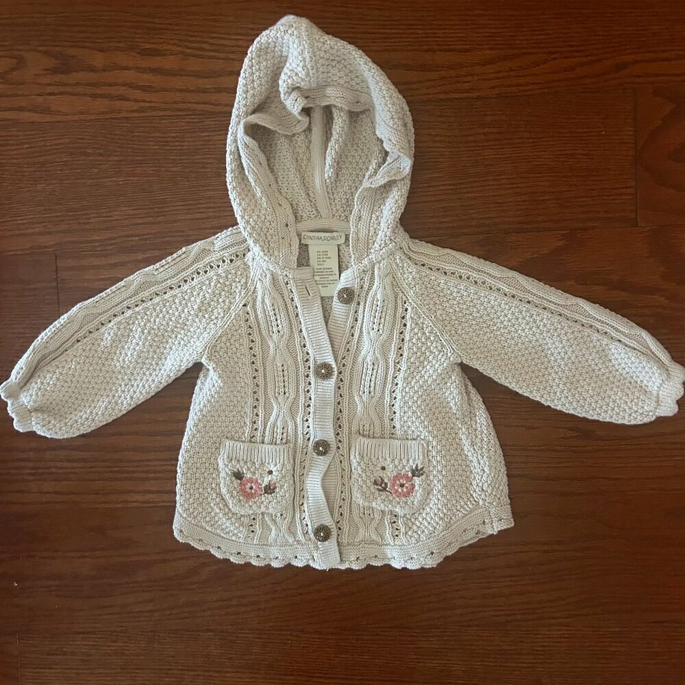 Cynthia Rowley Embroidered Cable Knit Hooded Cardigan Size 12 Months Floral